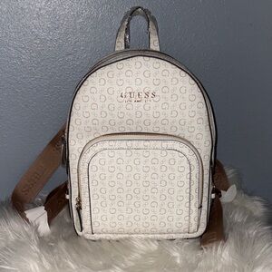 GUESS Logo Pattern Cream and Tan Backpack